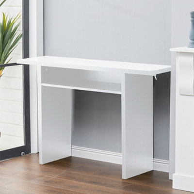 White Narrow Rectangular Console Table Desk with Storage Shelf