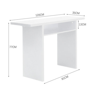 White Narrow Rectangular Console Table Desk with Storage Shelf