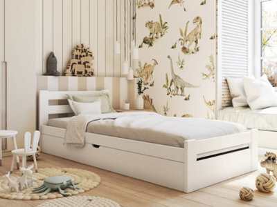 White Nela Single Bed with Storage and Foam Bonnell Mattress - Sleek & Space-Efficient (H670mm W1980mm D970mm)