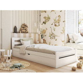 White Nela Single Bed with Storage and Foam Bonnell Mattress - Sleek & Space-Efficient (H670mm W1980mm D970mm)