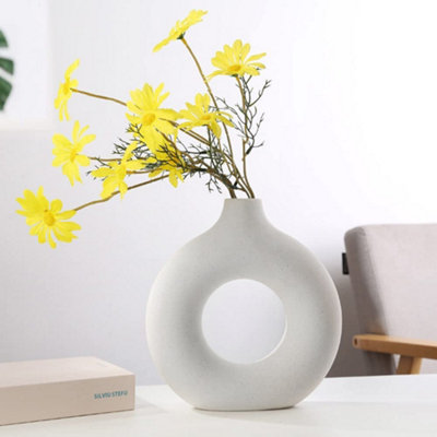 WHITE NORDIC STYLE ROUND CERAMIC VASE HOME DECOR 13X14CM