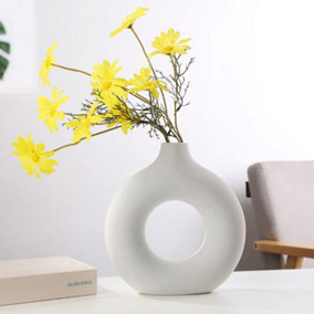 White Nordic Style Round Ceramic Vase Home Decor 13x14cm