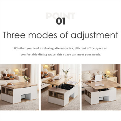 White & Oak Lift-Top Coffee Table with Storage, Modern Sofa Table with ...