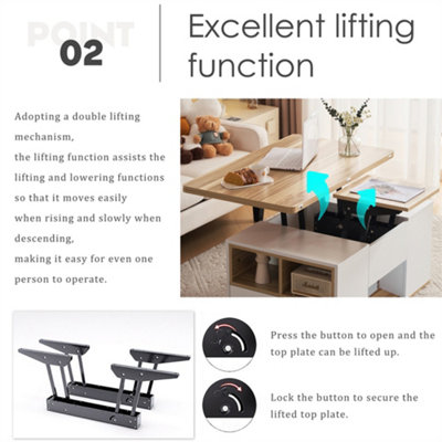 White & Oak Lift-Top Coffee Table with Storage, Modern Sofa Table with ...