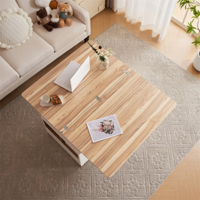 White & Oak Lift-Top Coffee Table with Storage, Modern Sofa Table with ...
