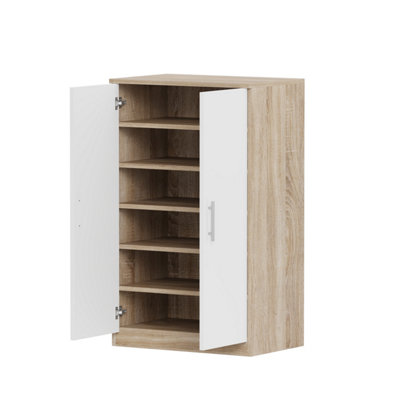 White Oak Shoe Rack 7-Tier Fits Size 13 Boots White , 2 Doors, 6 ...