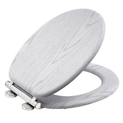 White Oak Tongue and Groove Toilet Seat Heavy Duty Bar Hinge Wood Effect