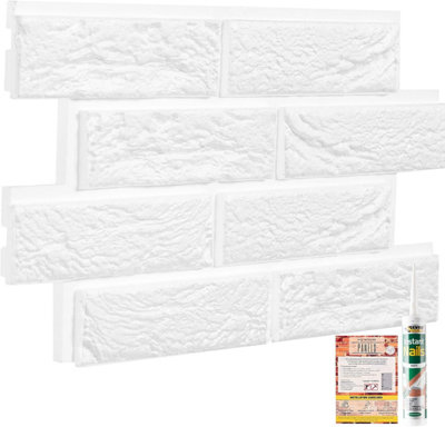 White Old Brick Effect Wall Panels Set of 4 Covers 5.81 ft² (0.54 m²