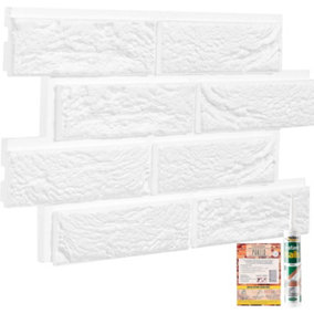 White Old Brick Effect Wall Panels Set of 4 Covers 5.81 ft² (0.54 m²) - Lightweight Styrofoam, Easy Install with Adhesive Included