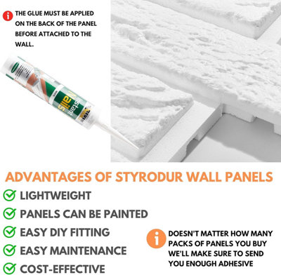 White Old Brick Effect Wall Panels Set of 4 Covers 5.81 ft² (0.54 m²) - Lightweight Styrofoam, Easy Install with Adhesive Included