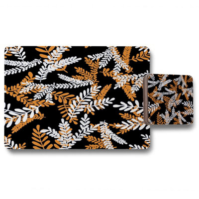 White & Orange Olive Leaves (Placemat & Coaster Set) / Default Title