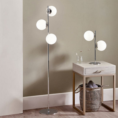 White Orb and Shiny Chrome Metal Floor Lamp