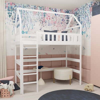 White Otylia Loft Bed for Kids with Safety Guard Rails - Stylish & Safe Space Enhancer (H2270mm W1980mm D970mm)