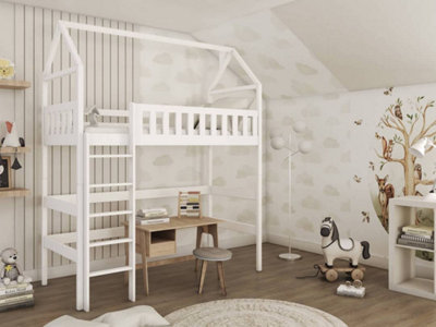 White Otylia Loft Bed for Kids with Safety Guard Rails - Stylish & Safe Space Enhancer (H2270mm W1980mm D970mm)