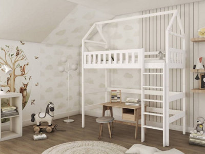 White Otylia Loft Bed for Kids with Safety Guard Rails - Stylish & Safe Space Enhancer (H2270mm W1980mm D970mm)