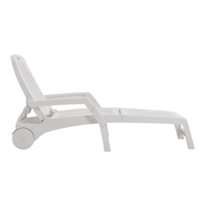 White Outdoor Foldable Sun Lounger with Adjustable Back Plastic Reclining Garden Sun Bed - 4