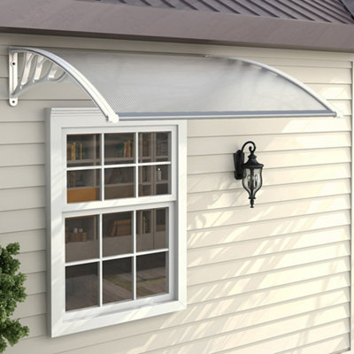 White Outdoor Front Door Canopy Awning Rain Shelter for Window,Porch and Door W 150 cm x D 100 cm x H 28 cm