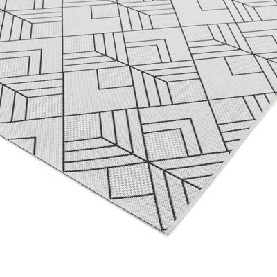 White Outdoor Rug, Geometric Stain-Resistant Rug For Patio Garden Balcony, 4mm Modern Outdoor Area Rug-80cm X 150cm