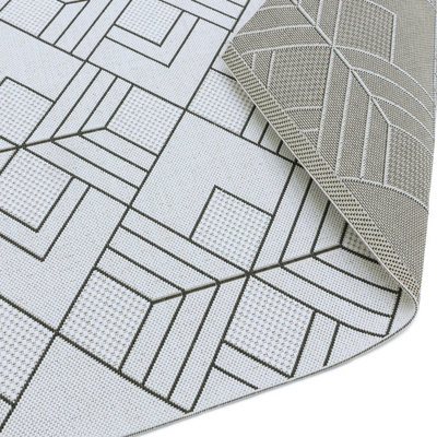 White Outdoor Rug, Geometric Stain-Resistant Rug For Patio Garden Balcony, 4mm Modern Outdoor Area Rug-80cm X 150cm