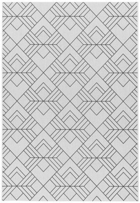 White Outdoor Rug, Geometric Stain-Resistant Rug For Patio Garden Balcony, 4mm Modern Outdoor Area Rug-80cm X 150cm