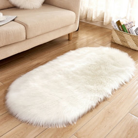 White Oval Soft Floor Rug Decor for Room 180cm L x 100 cm W