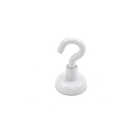White Painted Neodymium Hook Magnet with M4 Hook for Fridge, Whiteboard, Noticeboard, Filing Cabinet - 16mm x 30.5mm - 9.7kg Pull