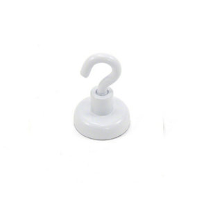 White Painted Neodymium Hook Magnet with M4 Hook for Fridge, Whiteboard, Noticeboard, Filing Cabinet - 20mm x 30.5mm - 16.5kg Pull