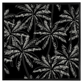 White palm trees on black (Picutre Frame) / 24x24" / Grey