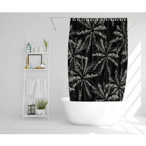 White Palm Trees on Black (Shower Curtain) / Default Title