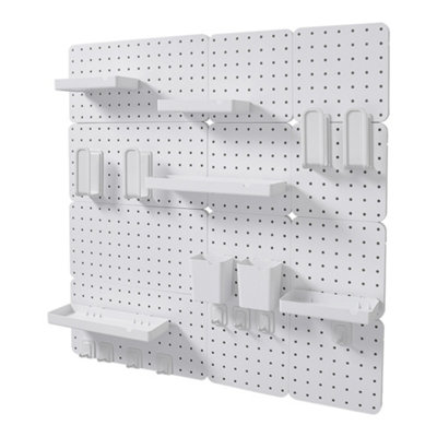 White Pegboard Wall Storage Rack with Shelves and Hooks, 84cm L x 84cm W