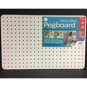 White Pegboard with 12 Hooks - Wall Mounted Tool or Accessories Storage Organiser for Home or Garage - Measures 36 x 56cm