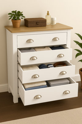 White & Pine Chest Of 4 Drawers, Modern Bedroom Storage Unit