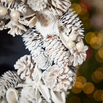 White Pinecone All Season Front Door Wreath Home Decoration Wreath 30cm - 3