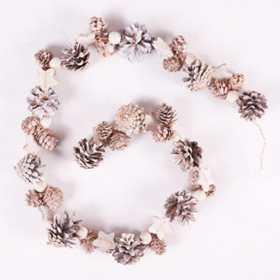 White Pinecone and Star Xmas Table Decoration Christmas Garland - 110cm