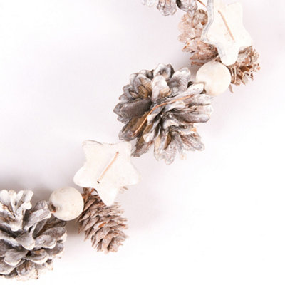 White Pinecone and Star Xmas Table Decoration Christmas Garland - 110cm