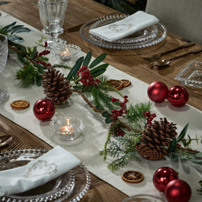 White Pinecone and Star Xmas Table Decoration Christmas Table Centrepiece  - 180cm