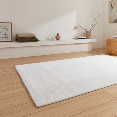 White Plain 13mm Thick Super-Soft Stain-Resistant Rug for Bedroom ...