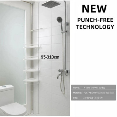 White Plastic 4 Tier Non Rust Telescopic Bathroom Corner Shelf Rack ...