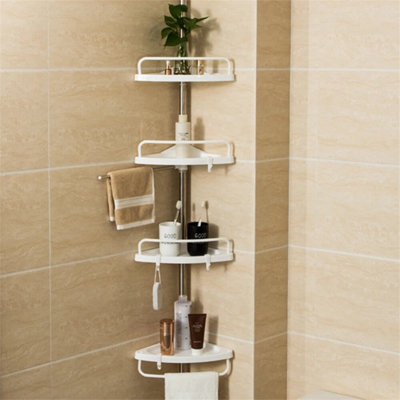 white plastic 4 Tier Non Rust Telescopic Bathroom Corner Shelf Rack ...