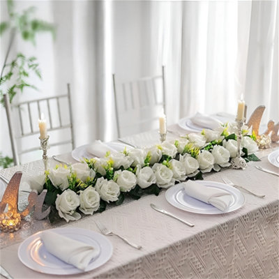 White Plastic Artificial Wedding Rose Flower Row Outdoor/Indoor