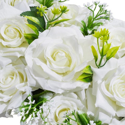 White Plastic Artificial Wedding Rose Flower Row Outdoor/Indoor
