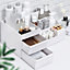 White Plastic Countertop Cosmetic Organizer Makeup Storage Box with Drawer Large