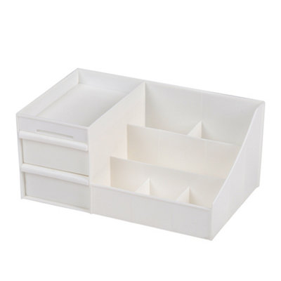 White Plastic Countertop Cosmetic Organizer Makeup Storage Box with Drawer W 345mm