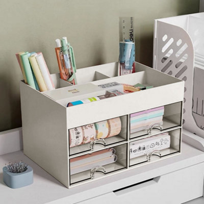 White Plastic Desktop Stationery Storage Organizer with 4 Pull Out ...