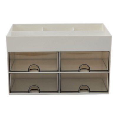 White Plastic Desktop Stationery Storage Organizer with 4 Pull Out Drawers