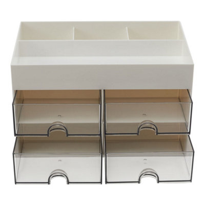 White Plastic Desktop Stationery Storage Organizer with 4 Pull Out Drawers