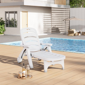 White Plastic Outdoor Pool Garden Foldable Adjustable Lounger Chair With Wheels