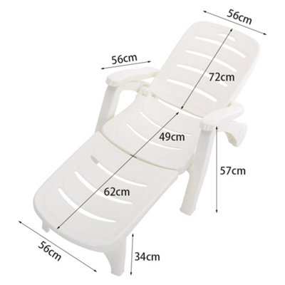 White Plastic Outdoor Pool Garden Foldable Adjustable Lounger Chair With Wheels - 6