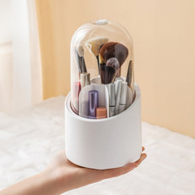 White Plastic Rotating Makeup Brush Cylinder Case with Removable Compartments