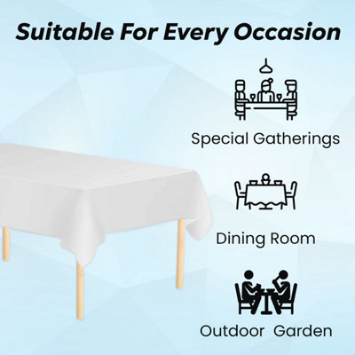 White Plastic Table Cover, Disposable Wipe Clean Waterproof Tablecloth - 54"x108"